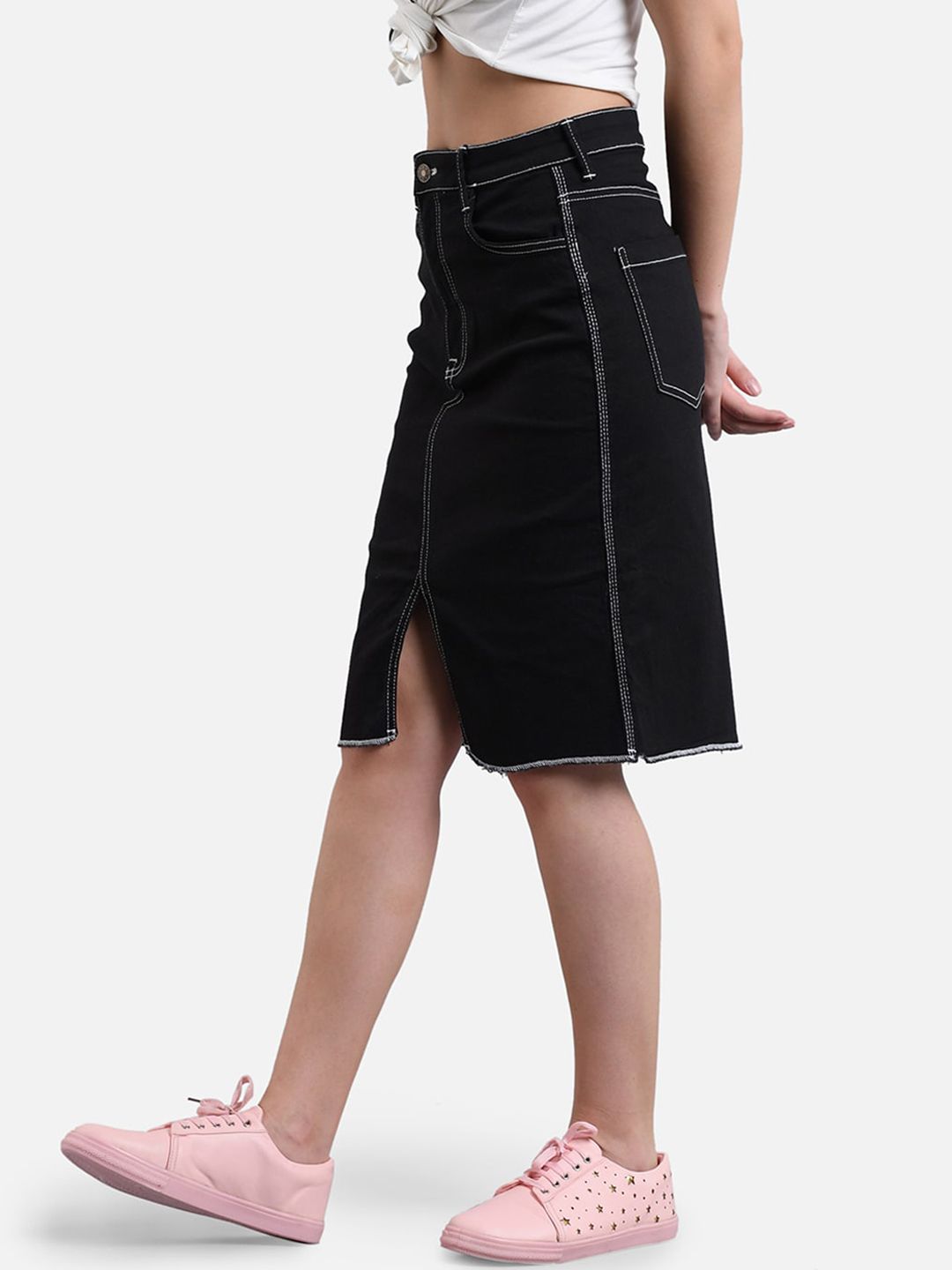 Kotty Women Black Solid Denim Skirt