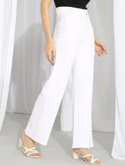 Kotty Women White Relaxed Straight Leg Straight Fit Easy Wash Parallel Trousers