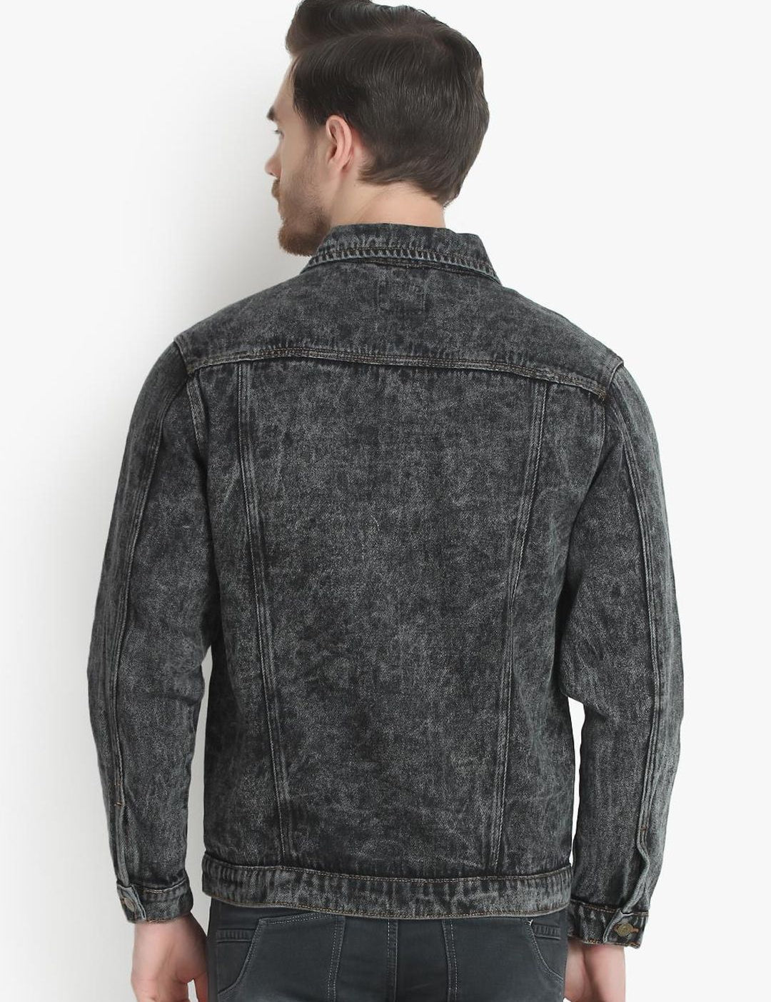 Kotty Men Charcoal Grey Solid Denim Jacket