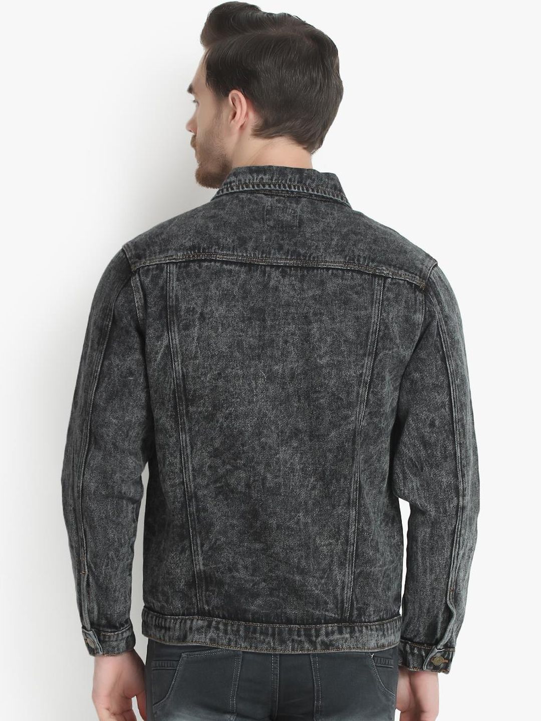 Kotty Men Charcoal Grey Solid Denim Jacket