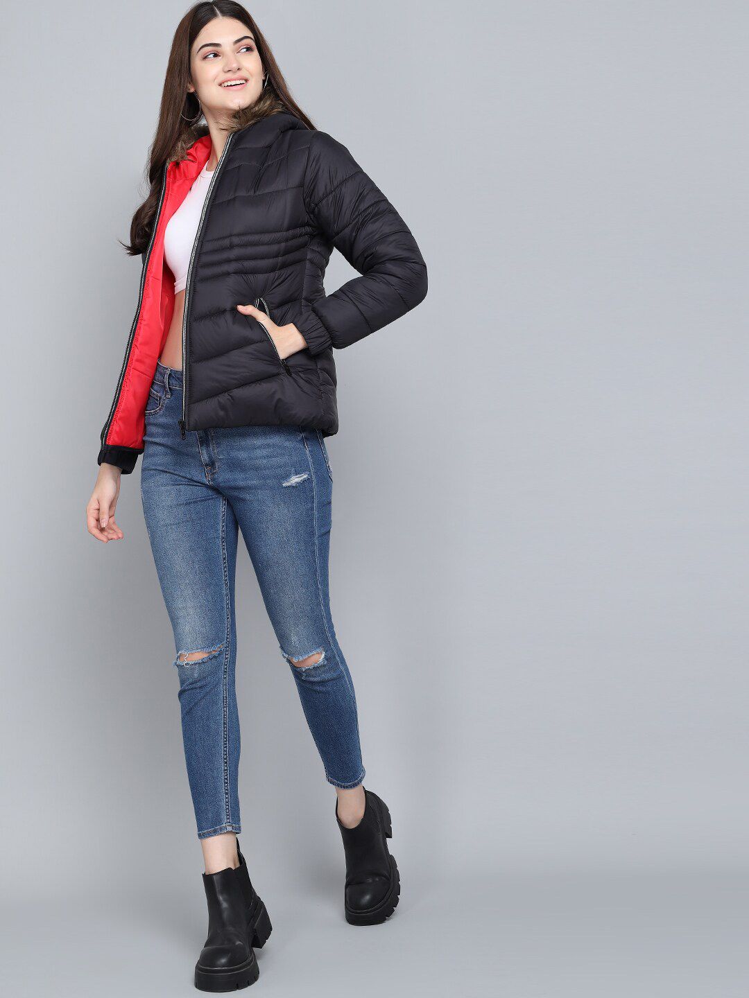 Kotty Women Black Hooded Puffer Jacket