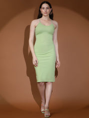 Kotty Women Solid Tie-Up Neck Bodycon Midi Dress