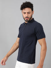 Kotty Navy Blue Polo Collar Cotton T-shirt