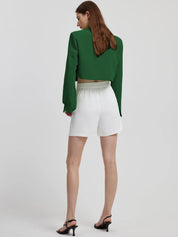 Kotty Green Crop Notched Lapel Collar Regular Fit Blazer