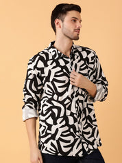 Kotty Men Relaxed Spread Collar Graphic Printed Cotton Casual Shirt