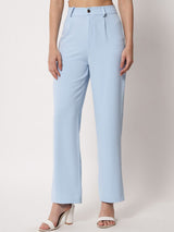 KOTTY BIZwear Women Blue High-Rise Easy Wash Pleated Wide Leg Trousers
