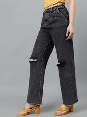 Kotty Women Jean Straight Fit Mildly Distressed Light Fade Stretchable Jeans