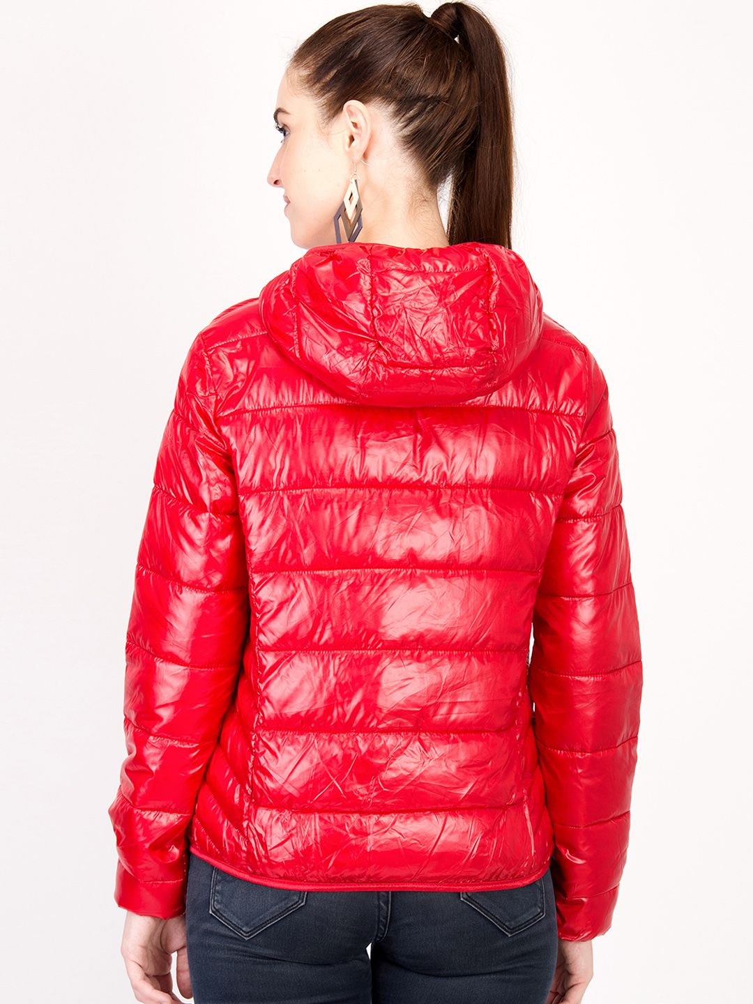 Kotty Women Red Solid Insulator Hooded Puffer Jacket