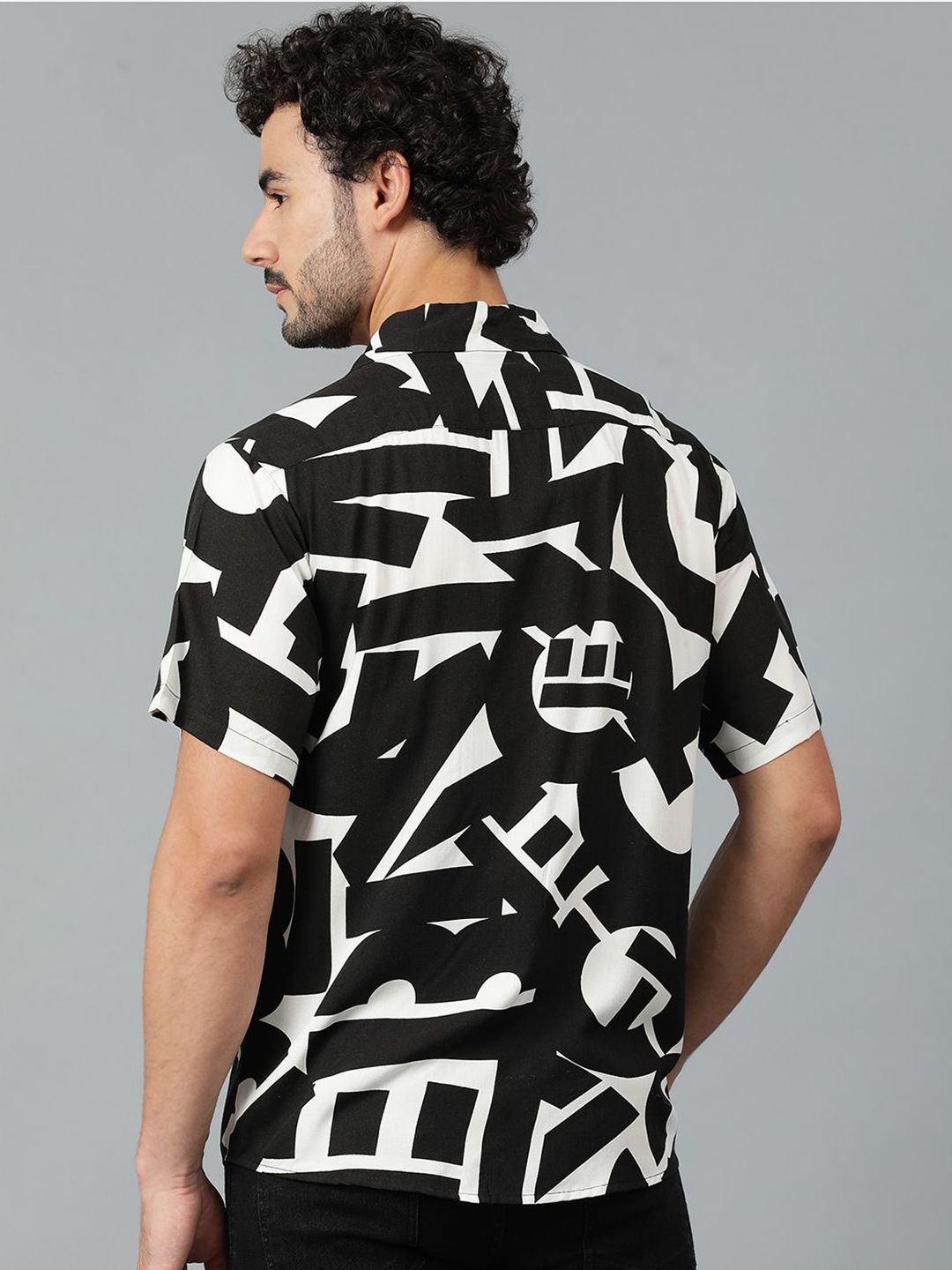 Kotty Men Cuban Collar Abstract Printed Casual Shirt