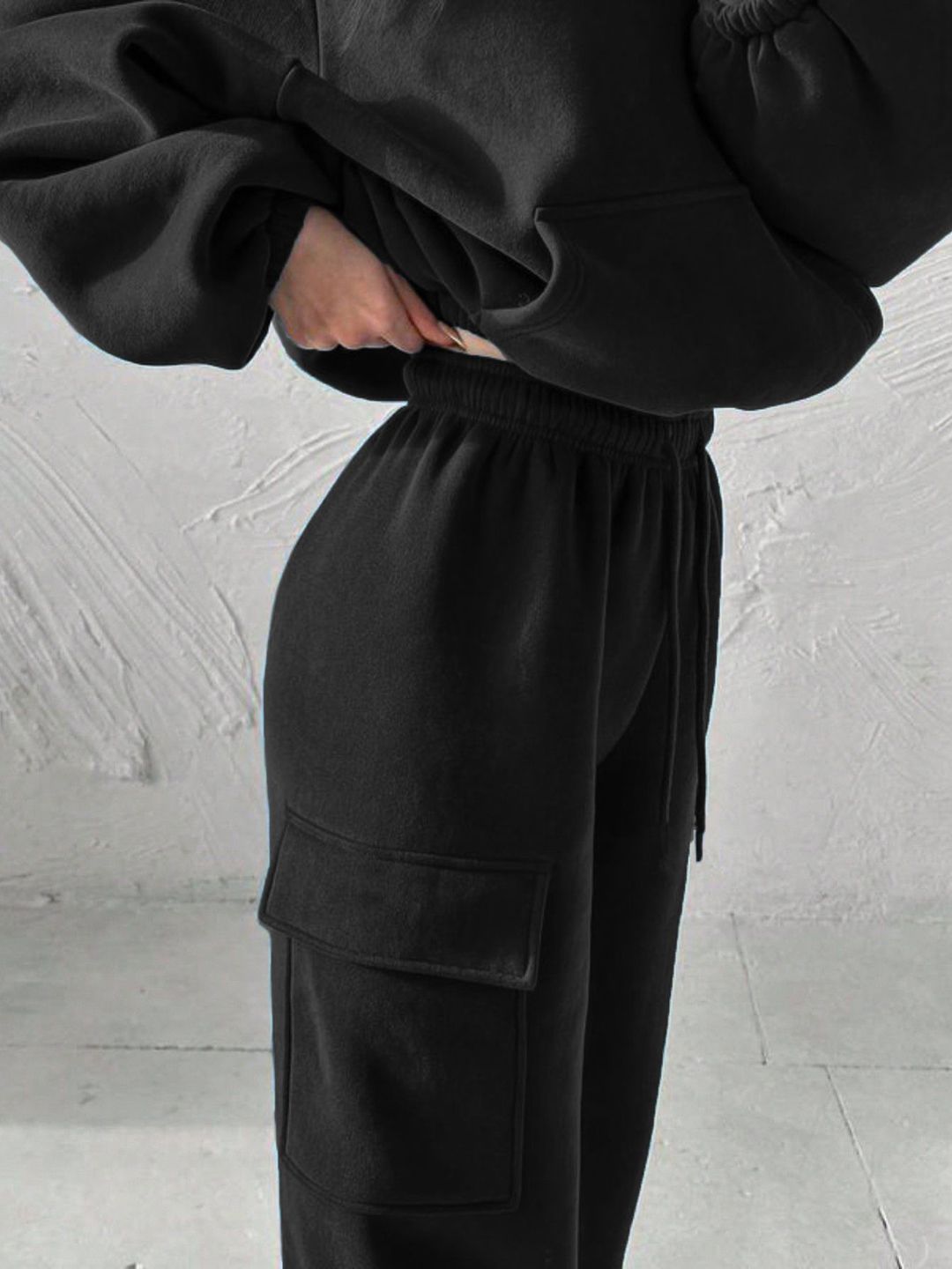 Kotty Women Solid Hood Collar Sweatshirt With Joggers Co-Ords