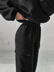 Kotty Women Solid Hood Collar Sweatshirt With Joggers Co-Ords