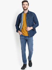 Kotty Men Blue Solid Lightweight Denim Jacket
