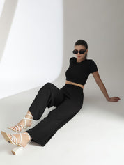 Kotty Black Round Neck Top With Trousers