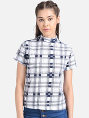 Kotty Women White Checked Pure Cotton Top