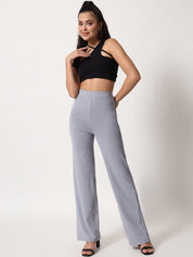 Kotty Women Grey Relaxed Straight Leg Straight Fit High Rise Easy Wash Trouser