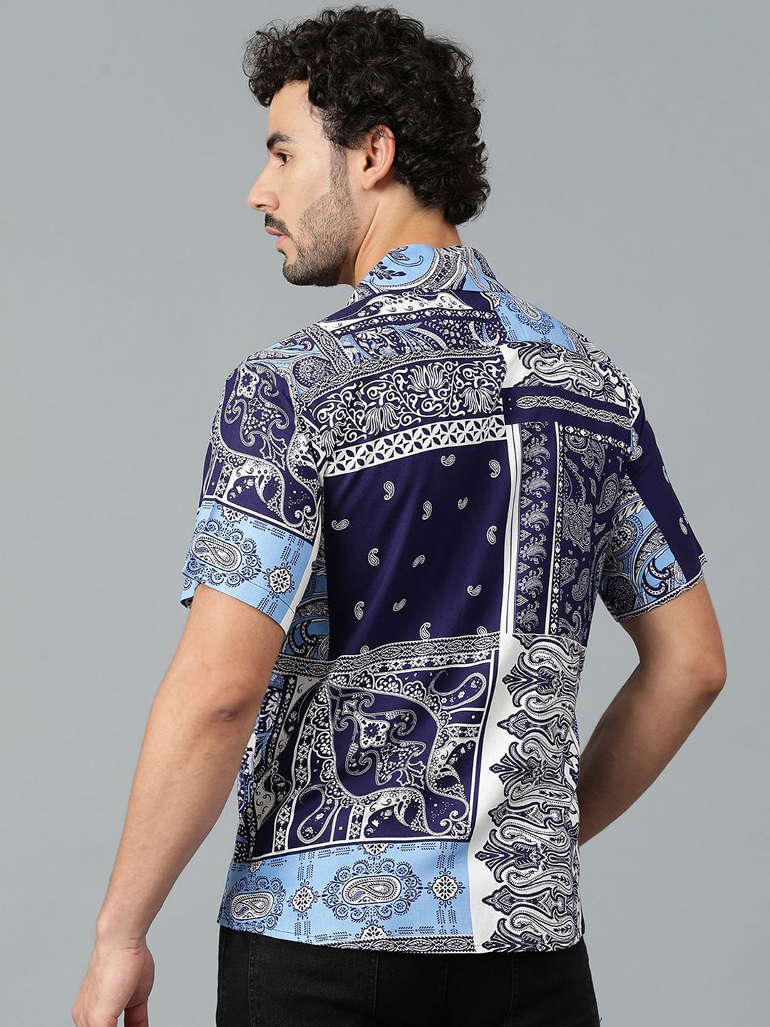 Kotty Men Cuban Collar Ethnic Motifs Printed Casual Shirt