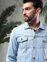 Kotty Men Solid Spread Collar Insulator Pure Cotton Denim Jacket
