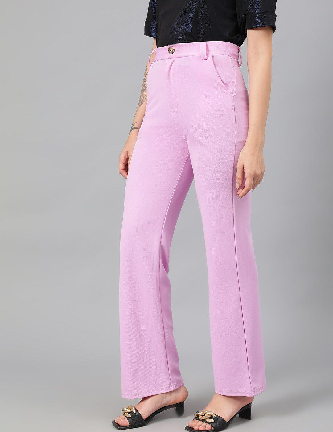 Kotty Women Purple Relaxed Straight Leg Fit High-Rise Easy Wash Trousers