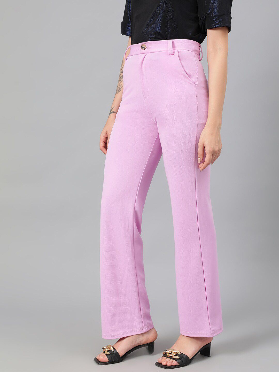 Kotty Women Purple Relaxed Straight Leg Fit High-Rise Easy Wash Trousers