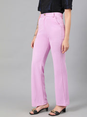 Kotty Women Purple Relaxed Straight Leg Fit High-Rise Easy Wash Trousers