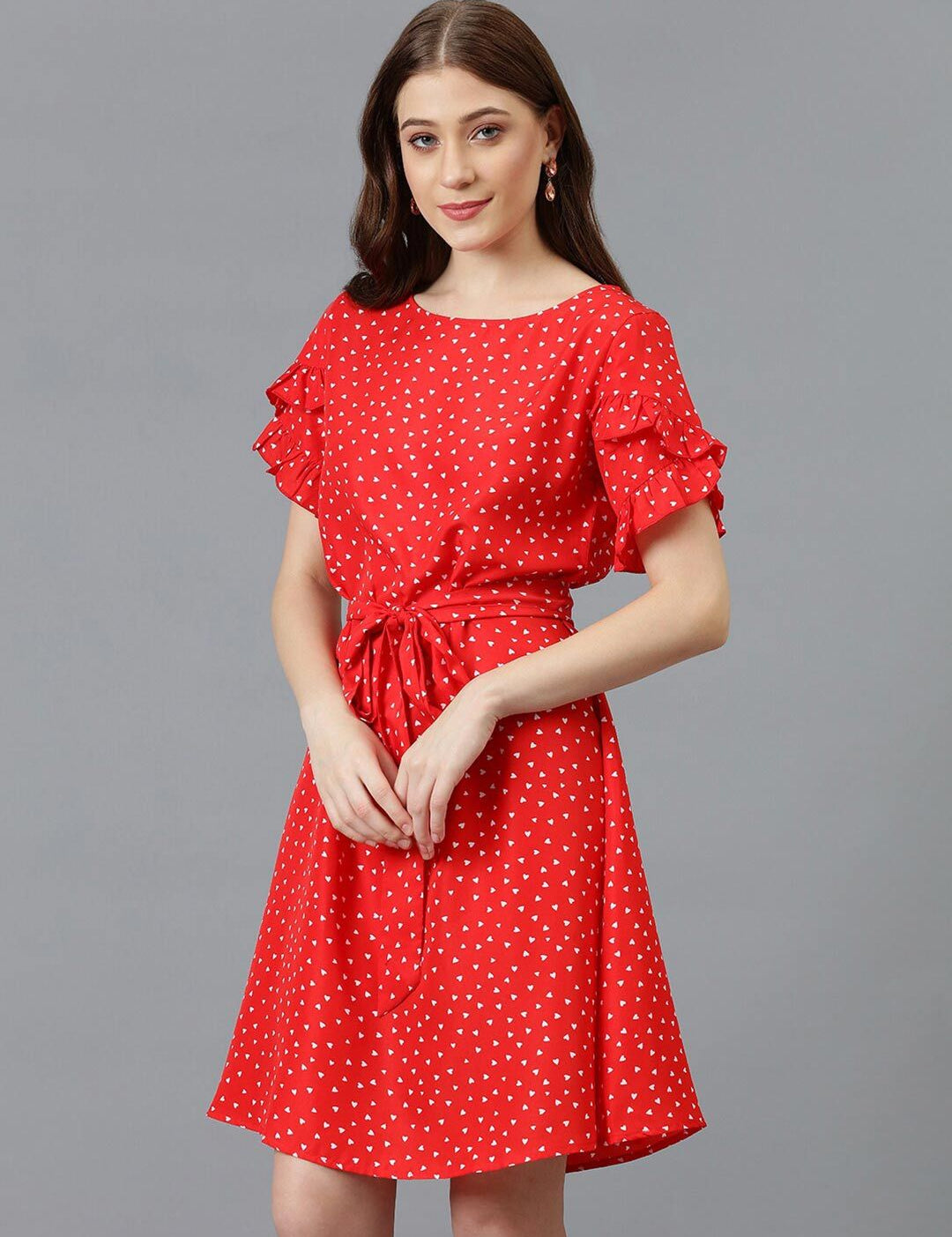 Kotty Printed Bell Sleeve Crepe A-Line Dress