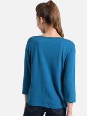 Kotty Women Blue Colourblocked Round Neck T-shirt