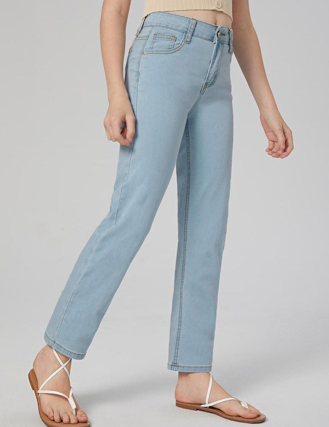 Kotty Girls Jean Blue Mid-Rise Clean Look Stretchable Cropped Jeans