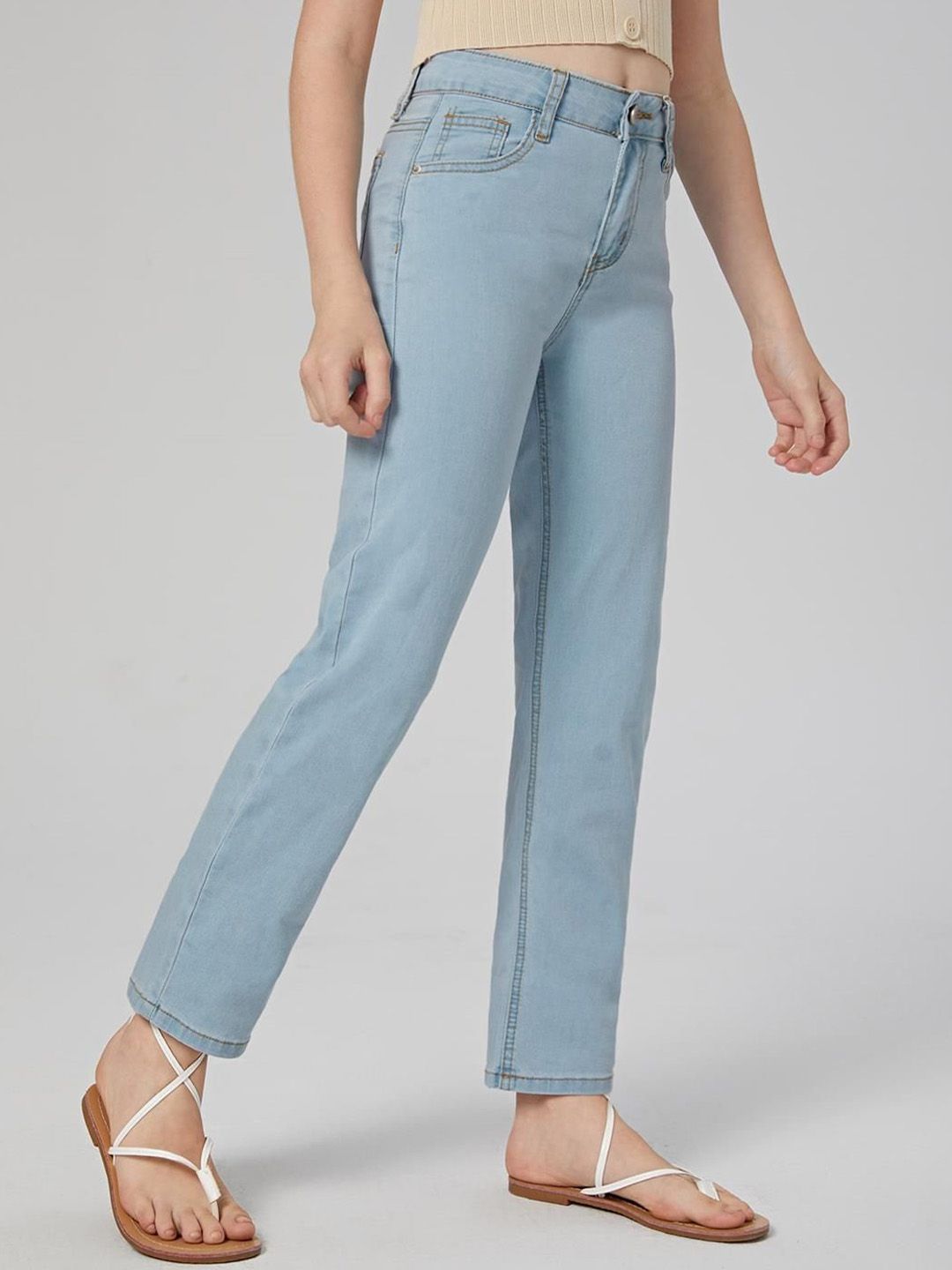 Kotty Girls Jean Blue Mid-Rise Clean Look Stretchable Cropped Jeans