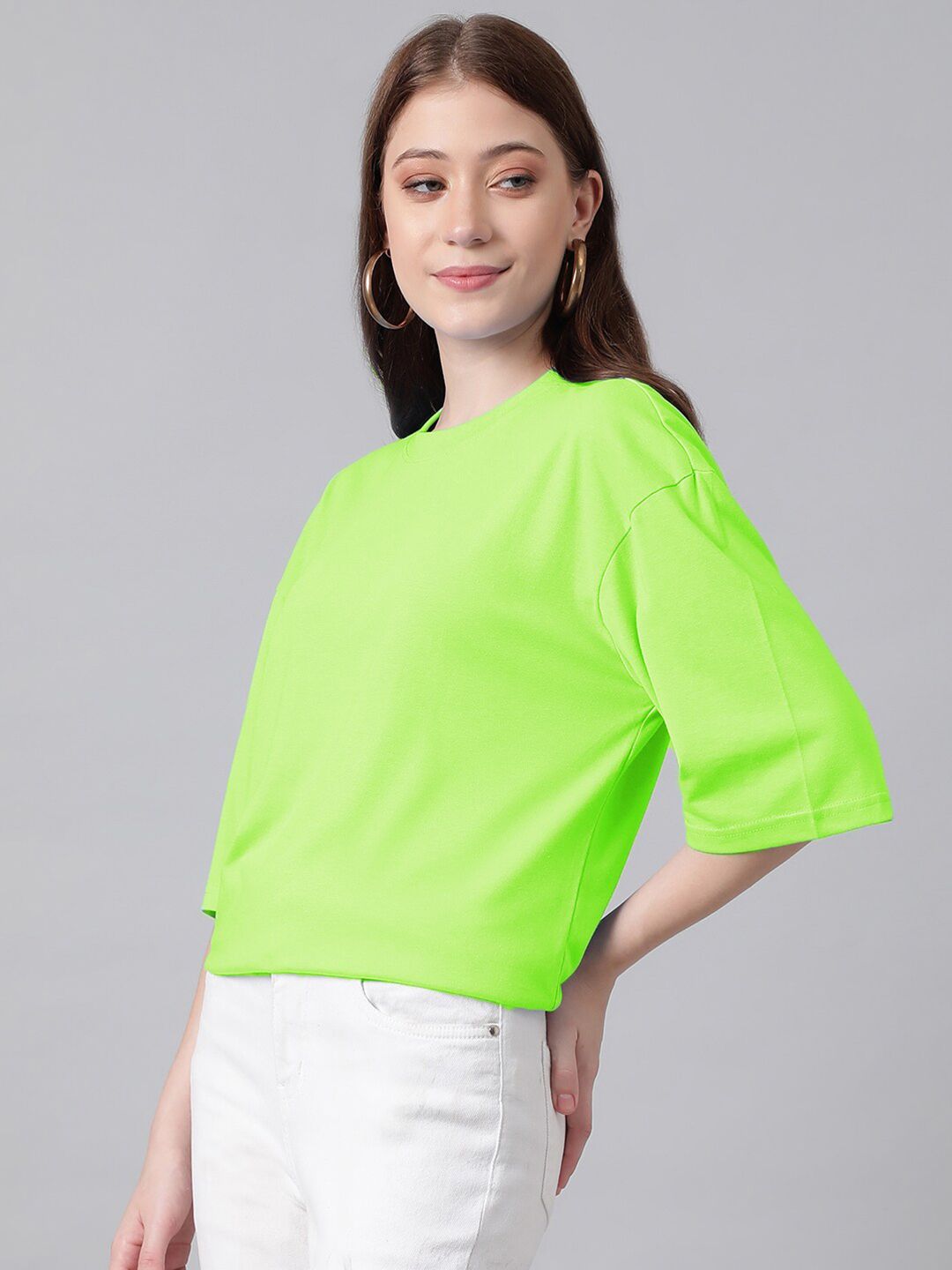 KOTTY Basics Round Neck Drop-Shoulder Sleeves Oversized T-shirt