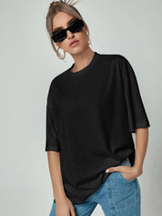 Kotty Drop-Shoulder Sleeves Loose Cotton T-shirt
