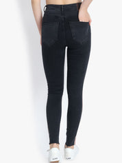 Kotty Women Black Skinny Fit High-Rise Slash Knee Jeans