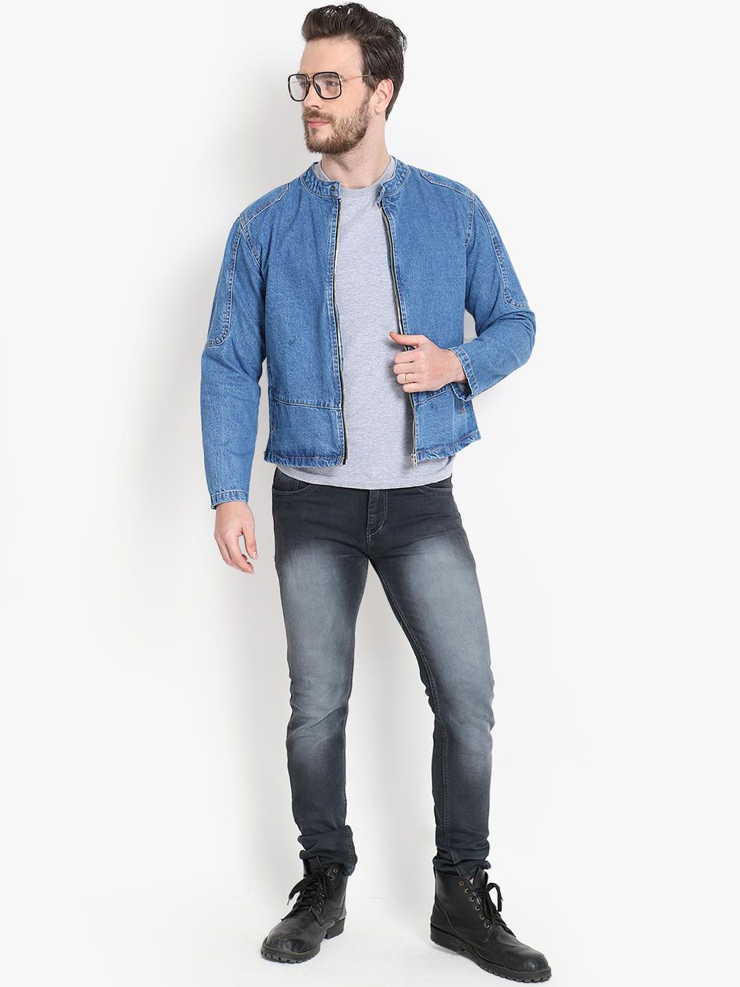 Kotty Men Blue Solid Denim Jacket