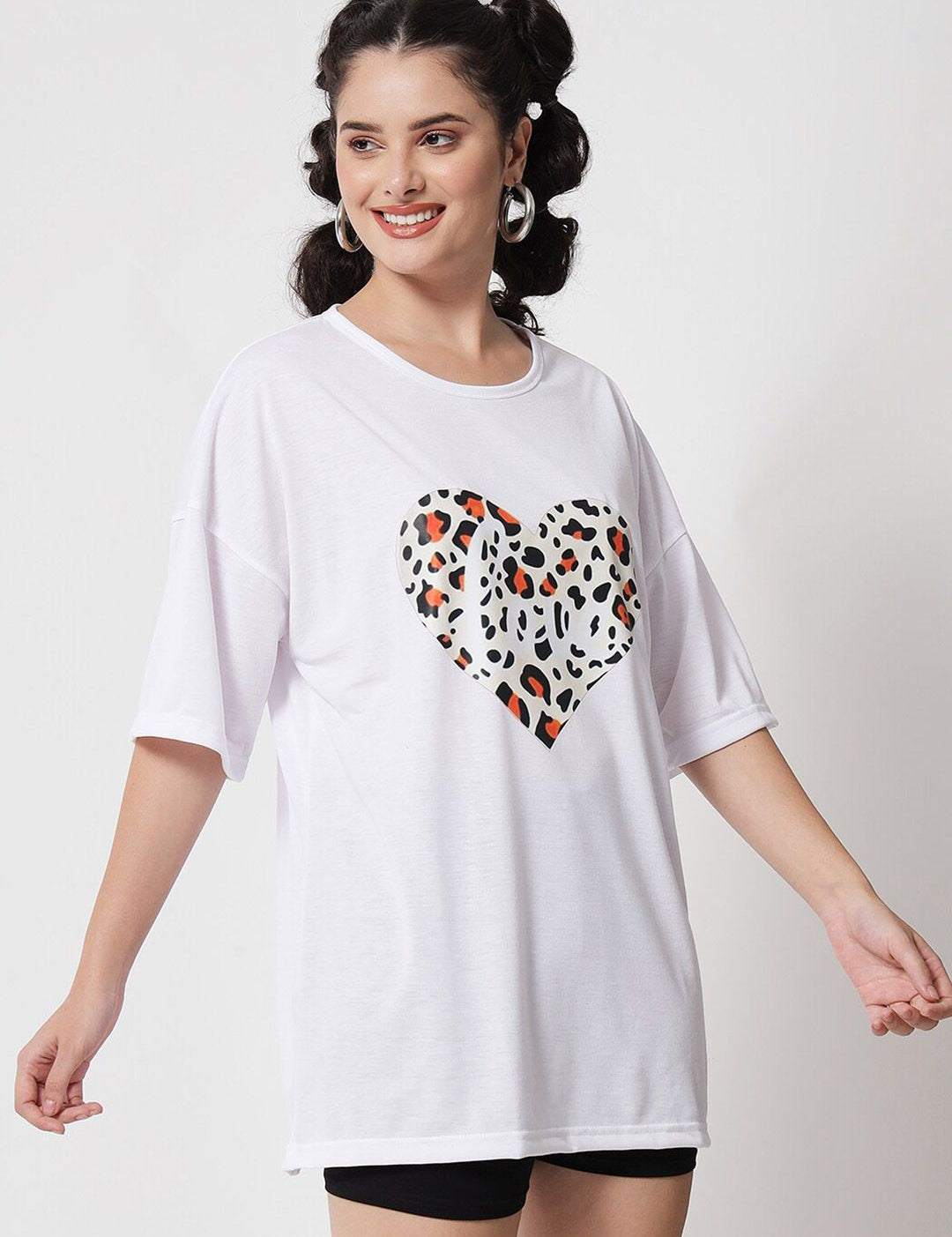 Kotty Women White Typography Printed Oversized  T-shirt