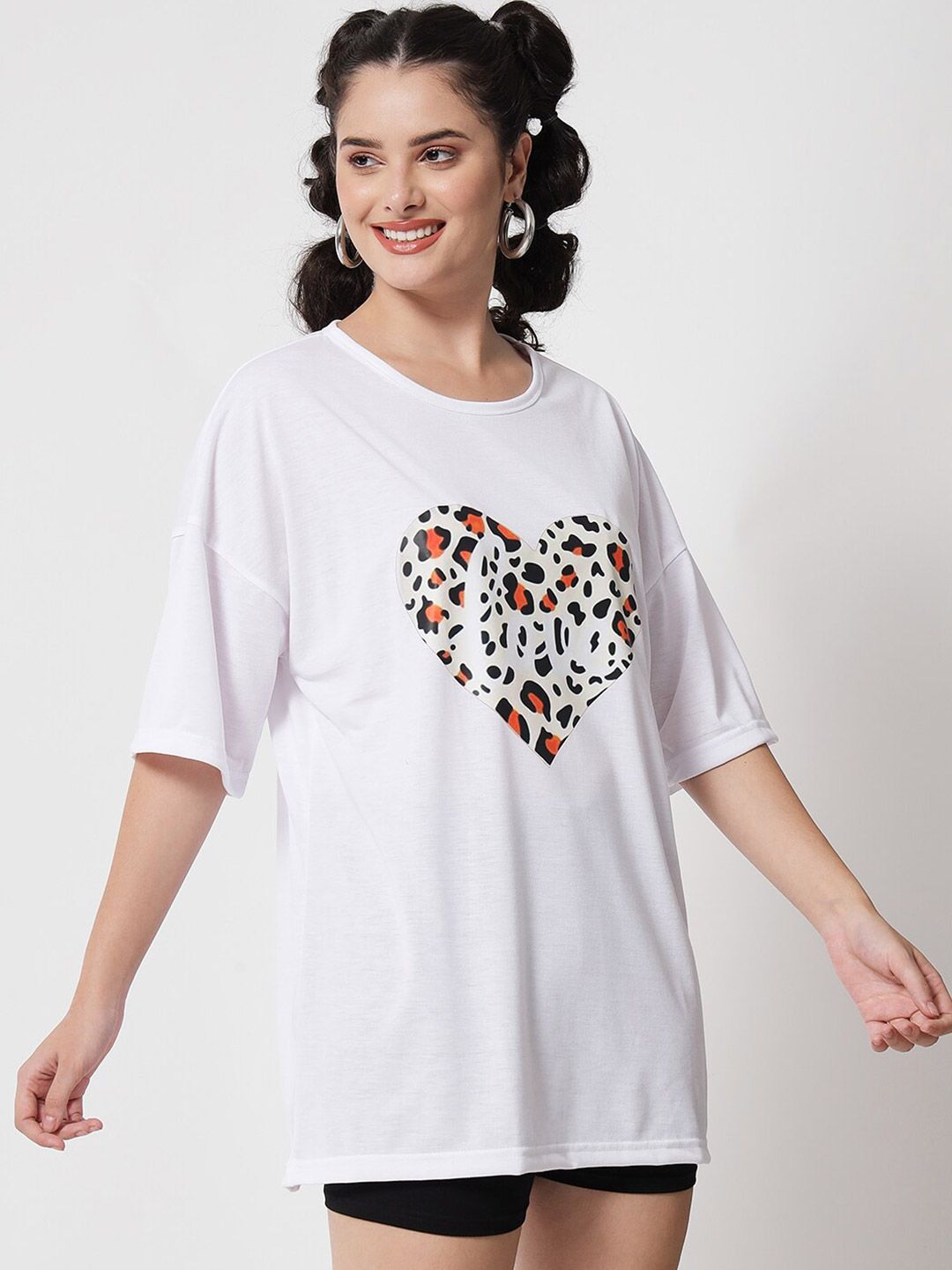Kotty Women White Typography Printed Oversized  T-shirt