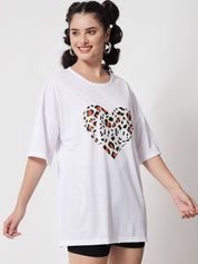 Kotty Women White Typography Printed Oversized  T-shirt