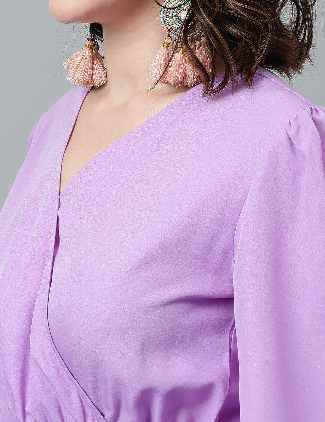 Kotty Puff Sleeved Layered Satin Wrap Dress