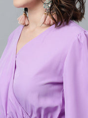 Kotty Puff Sleeved Layered Satin Wrap Dress