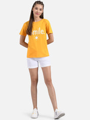 Kotty Women Yellow Printed Round Neck T-shirt