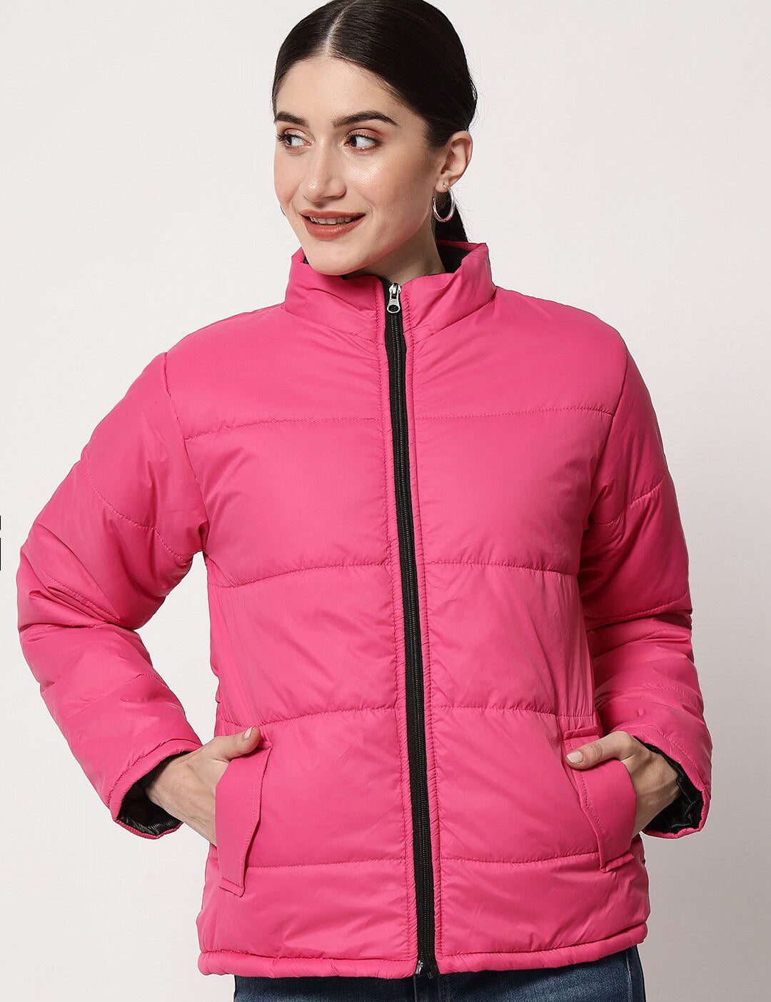 Kotty Women Pink Solid Polyester Puffer Jacket