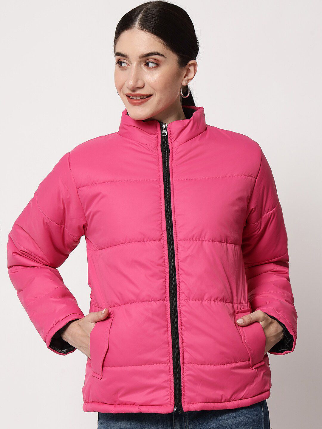 Kotty Women Pink Solid Polyester Puffer Jacket