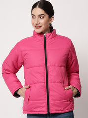 Kotty Women Pink Solid Polyester Puffer Jacket