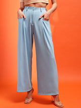 Stylecast X KOTTY BIZwear Blue Relaxed High-Rise Parallel Trousers