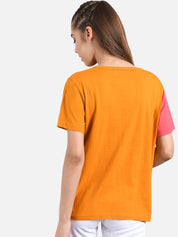 Kotty Women Orange & Pink Colourblocked Round Neck T-shirt