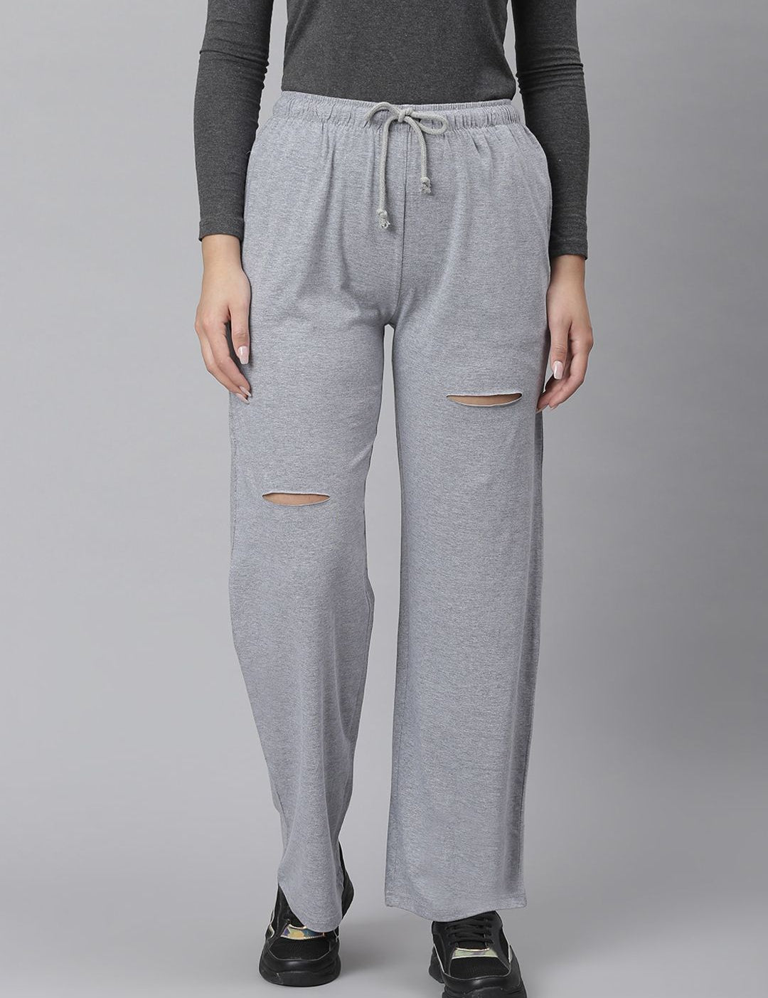 Kotty Women Grey Solid Straight-Fit Track Pants