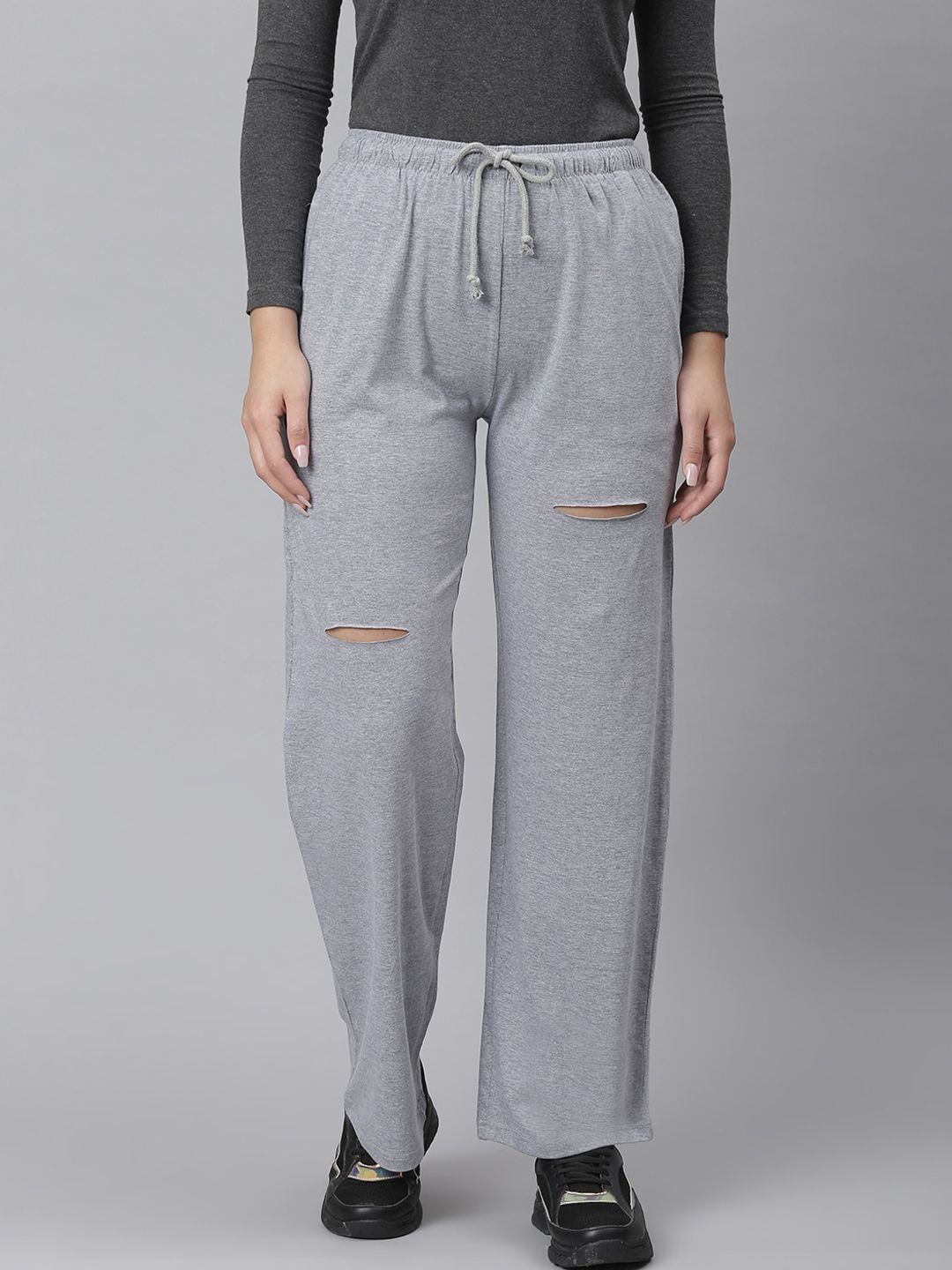 Kotty Women Grey Solid Straight-Fit Track Pants