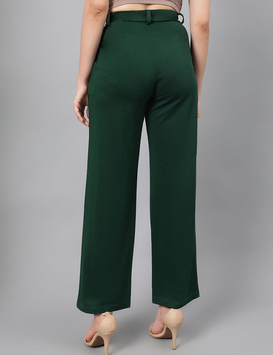 KOTTY BIZwear Women Green Relaxed Straight Leg Fit High-Rise Easy Wash Parallel Trousers