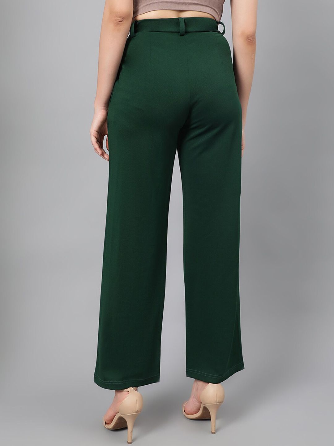 KOTTY BIZwear Women Green Relaxed Straight Leg Fit High-Rise Easy Wash Parallel Trousers