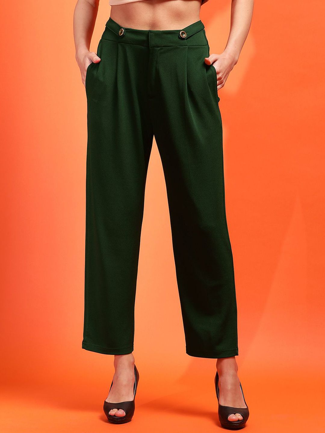 Kotty Women Relaxed High-Rise Easy Wash Pleated Peg Trousers