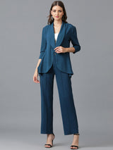 KOTTY BIZwear Green Shawl Neck Coat With Trousers