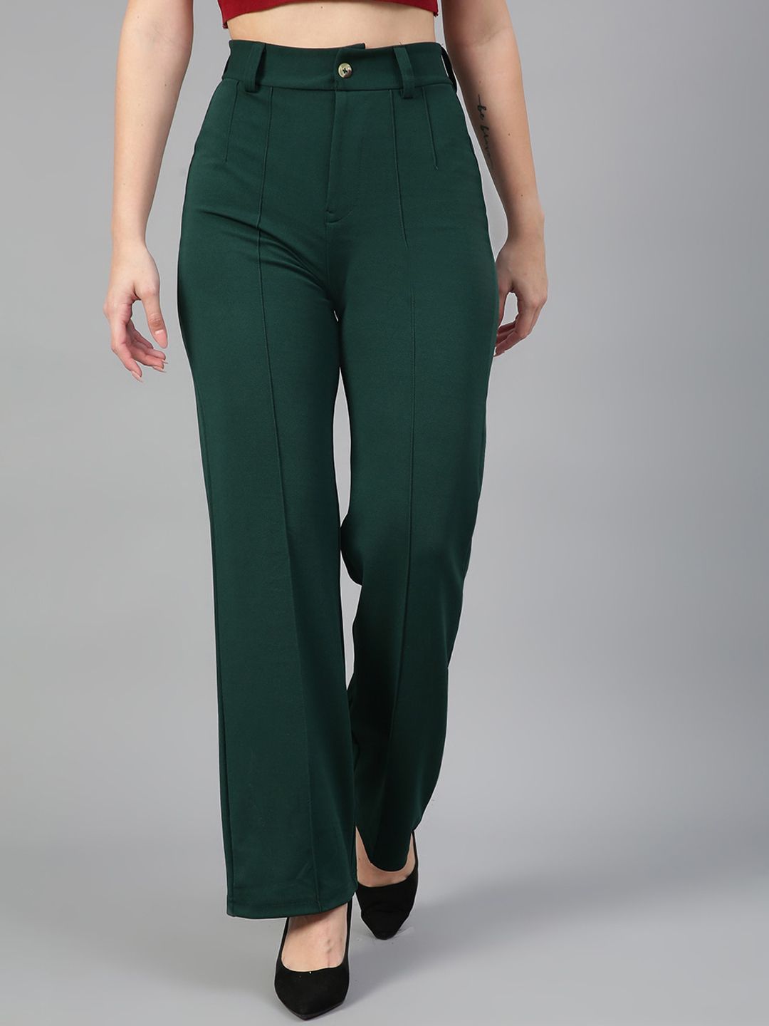Kotty Women Relaxed Straight Fit High-Rise Easy Wash Parallel Trousers